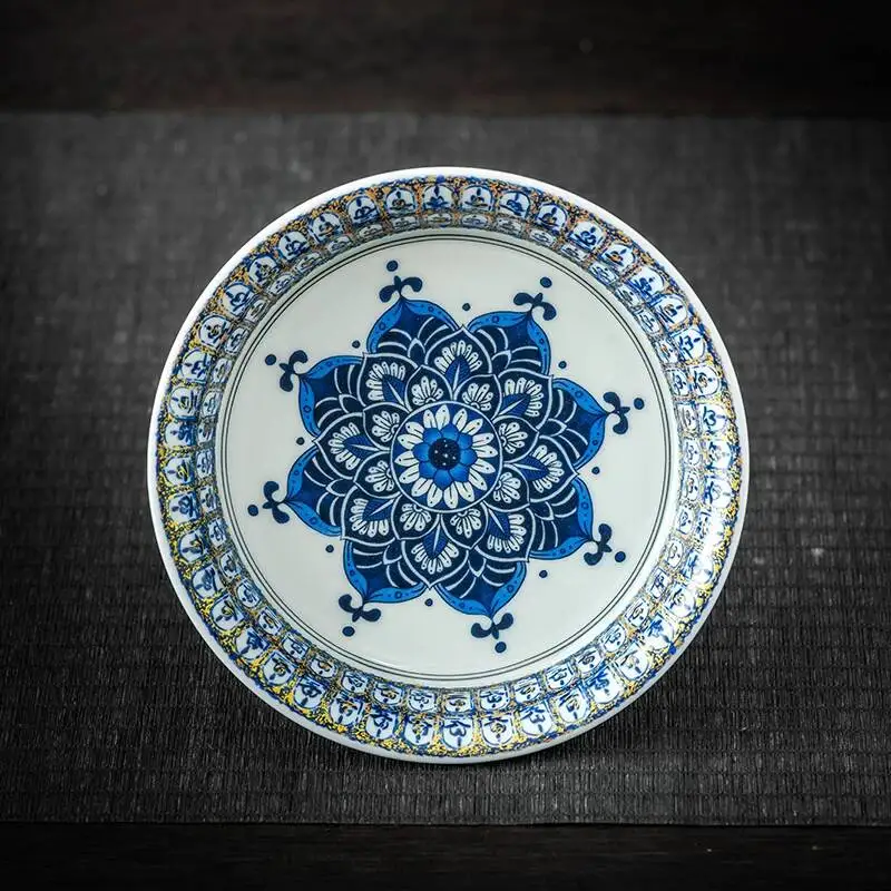 Dunhuang Thousand Buddhas Ru Kiln Holder, Teapot Lid Bowl, Tray, Vintage Chinese Style Snack Plate, Kung Fu Set, Tea Table