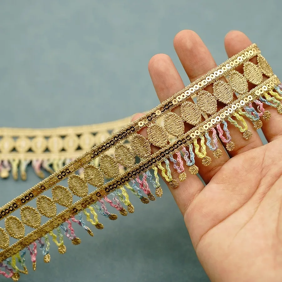 

5yard Sequin ethnic style embroidery lace ribbon DIY collar handmade clothing accessories skirt edge decoration sewing lace trim