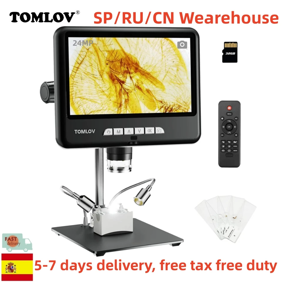 Tomlov Dm402 Pro 2k Microscópio Digital 1200x 10.1 Ips Hdmi Microscopio Digital para Electronica 32g para o Telefone Solda Moeda