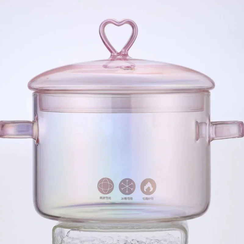 Pentola in vetro borosilicato ad alto contenuto di INS, pentola per zuppa binaurale resistente al calore, adatta per cucinare a fuoco aperto