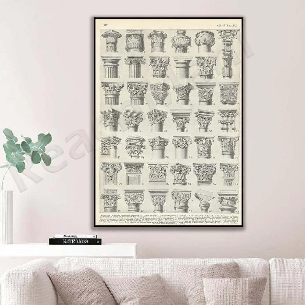 Capitals Chart, Antique Architecture Print 1936 Architect Gift, Architecture Teacher Gift Historian Archaeology Wall Art Poster