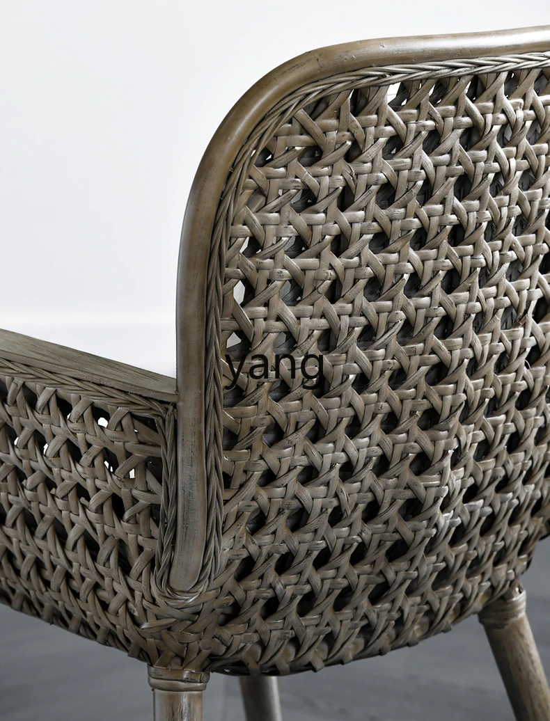LMM Courtyard Furniture with Cushion Rattan Chair Solid Wood Sofa Chair Living Room Leisure Chair