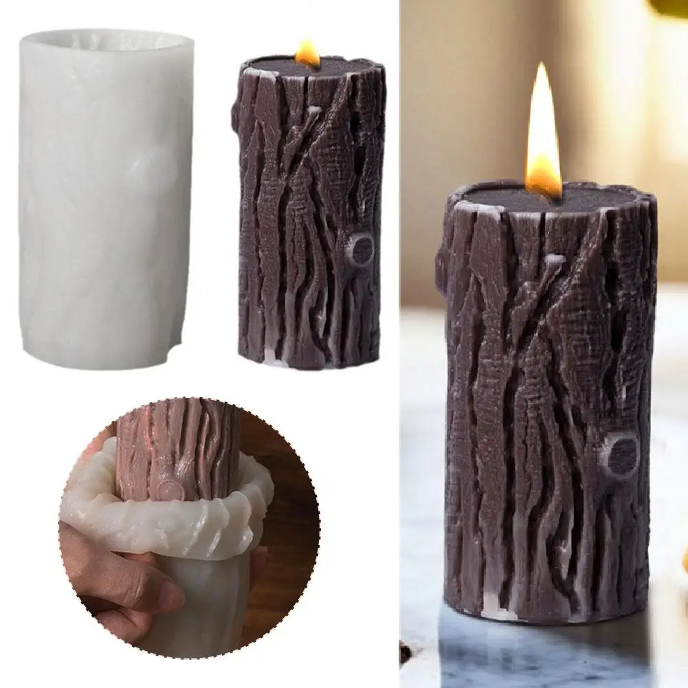 DIY Wood grain cylindrical candle silicone mold bark stump resin 2024 molds gift Christmas irregular geometric mould gypsum S7S8