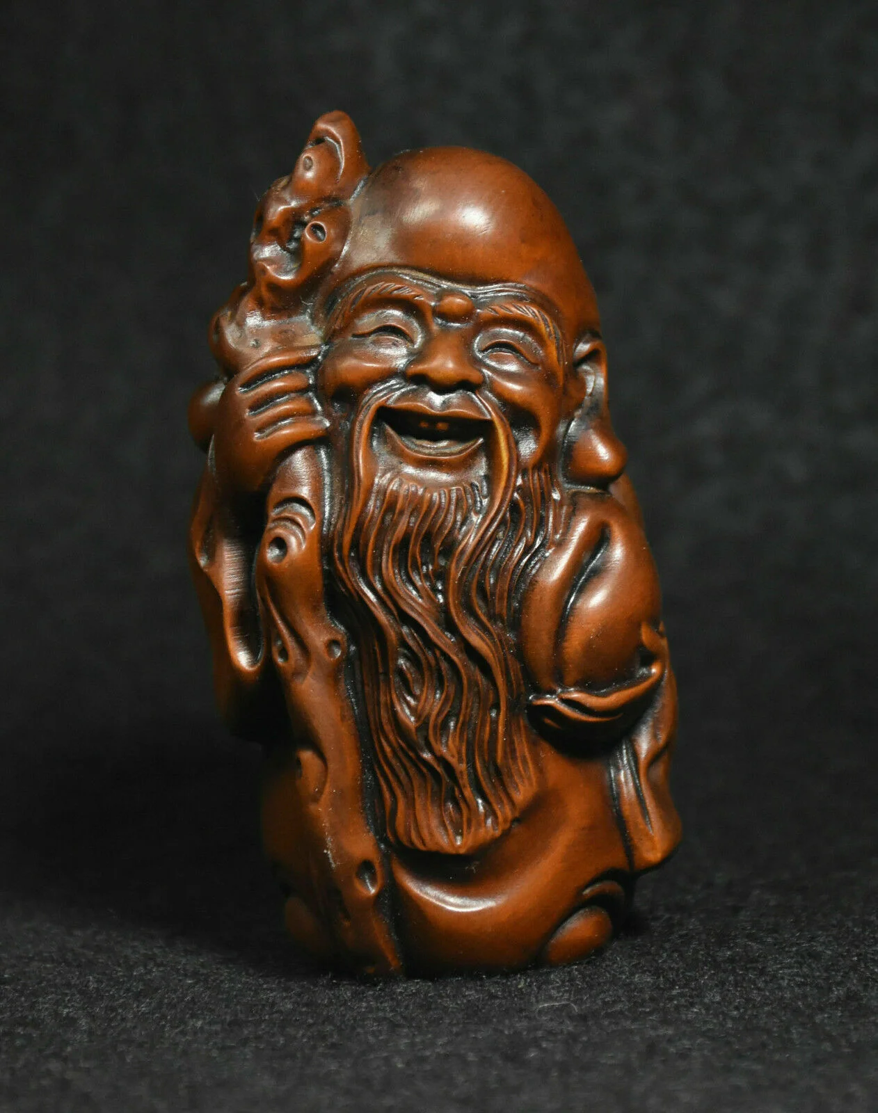 

Chinese Buddhism Boxwood Wood Carved Longevity Immortal God Shou Star Statue