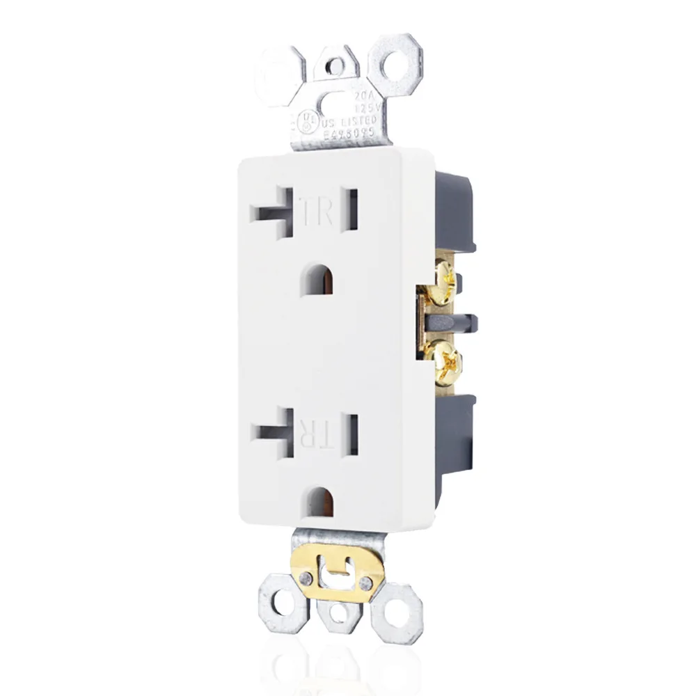 North American Series US Standard Socket, White 20A 125V Residential Outlet with TR, UL Certified Wall Socket