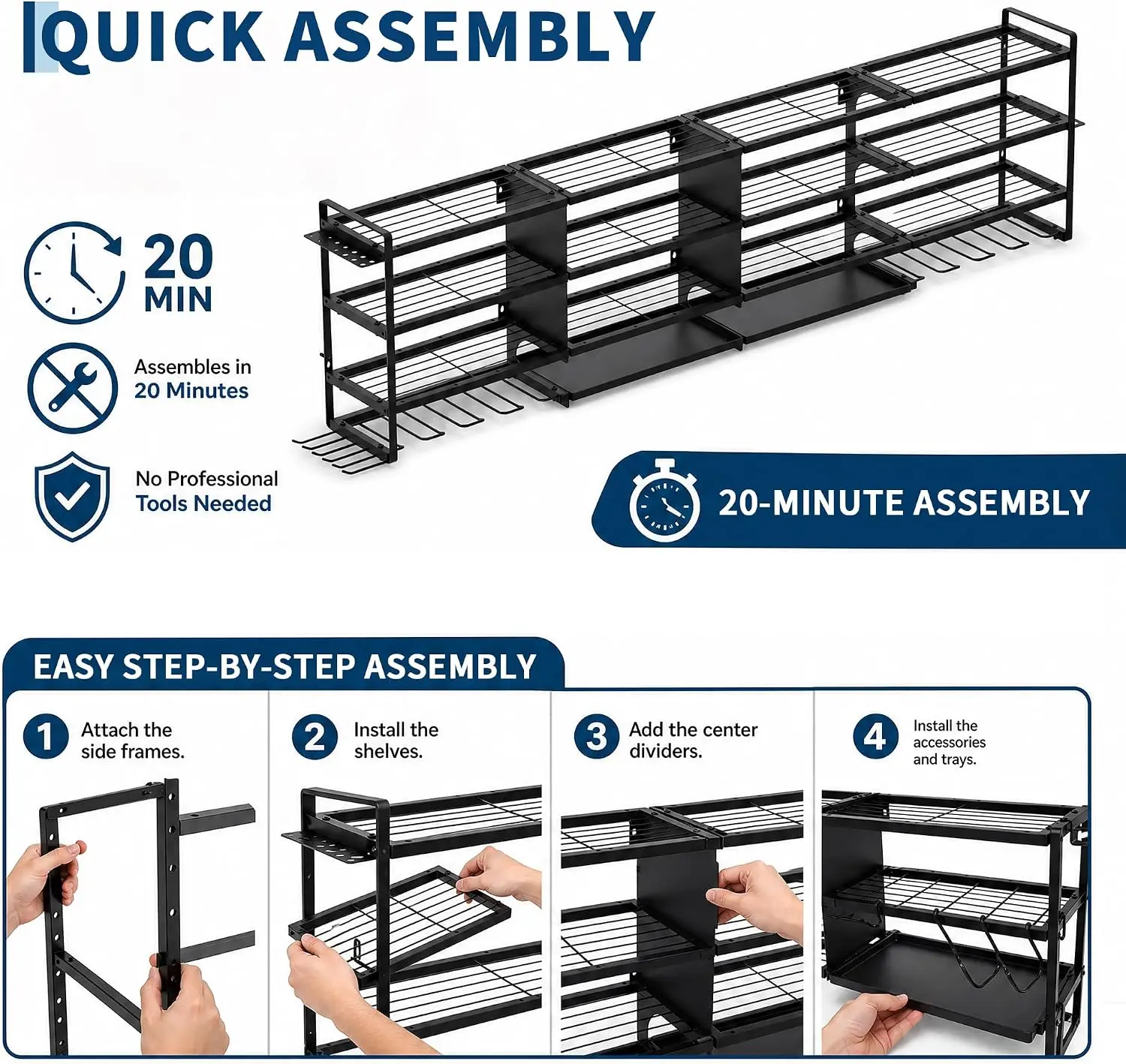 Large Power Tool Organizer Wall Mount Heavy Duty 67 Inch 4-Tier 8 Drill Holder Tool Storage Battery Shelf for Workshop Shed Basement 16 Inch Stud 20 Min Setup
