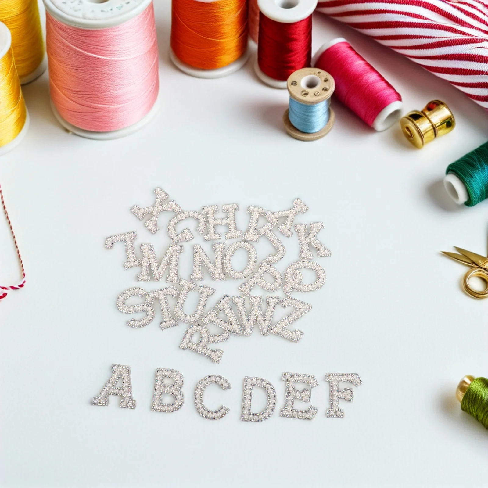 

26Pcs Self Adhesive Rhinestone Alphabet Stickers Pearl Letter Iron on Patches for Fabric Shoes Bags Personalization