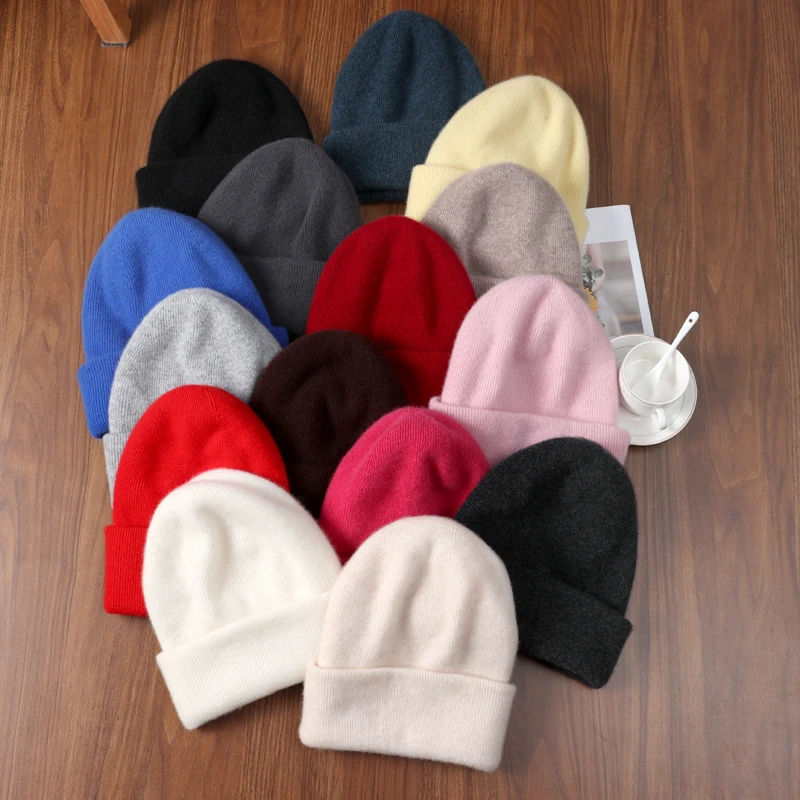 15 Colors Pure Wool Women's Hat Double Layer Thickened Knitted Hat Solid Color Versatile Men's Knitted Hat Warm Head Wrap Hat