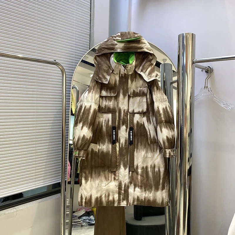 Chaqueta de plumón degradada para mujer, ropa de calle larga con capucha, chaqueta de plumón, abrigo de invierno súper caliente, Parka holgada coreana