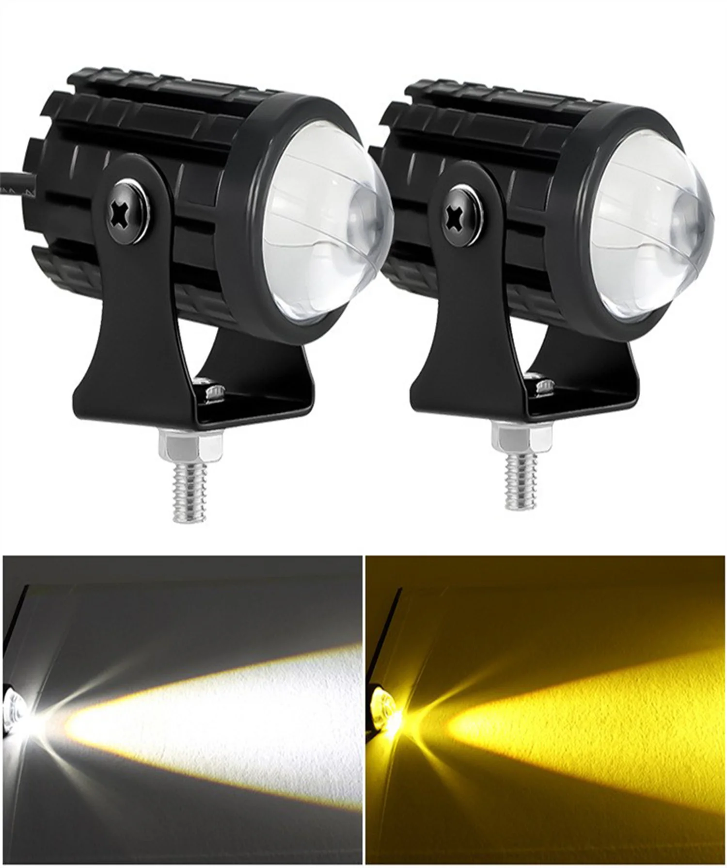 Motorcycle LED headlights modified with a pair of white and yellow universal high-quality 20W LED