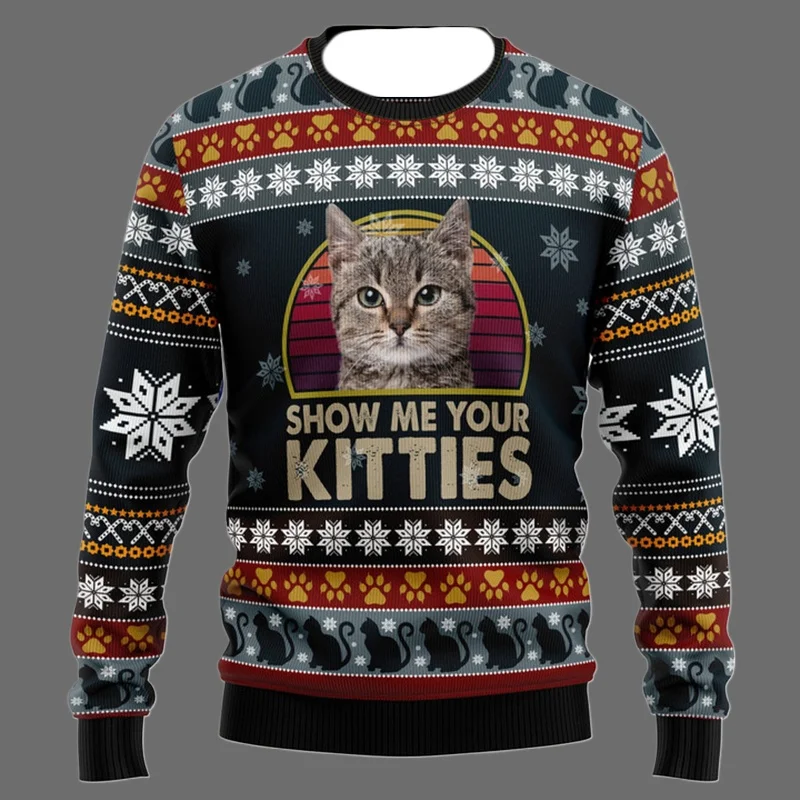 2026 Women Cute Cat Graphic Sweatshirts Harajuku Fashion Ugly Christmas Sweater Funny Unisex Long Sleeve Pullovers Sweatshirt