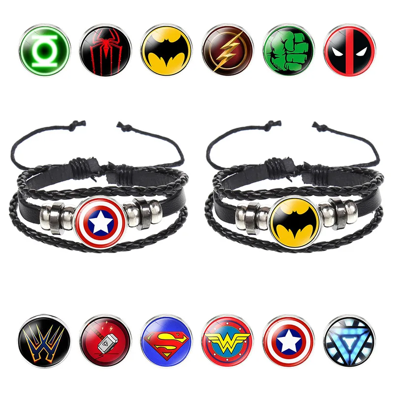 2024 Newest Marvel Avengers Heroes Glow-in-the-Dark Cowhide Bracelet Hand-Woven Beaded Student Bracelet Jewellery Childrens Toys