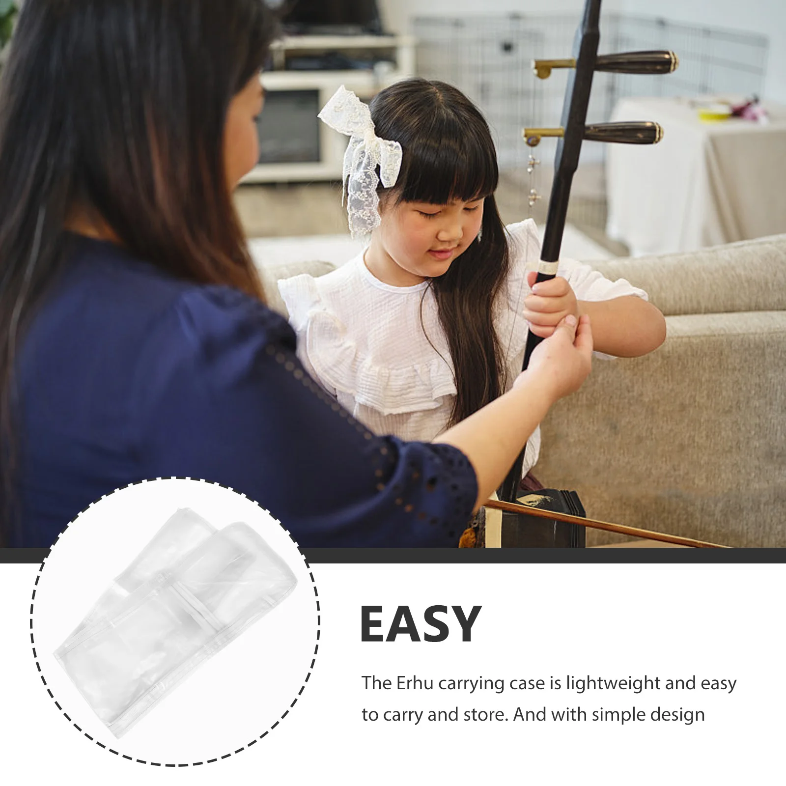 

Clear Bag Rainproof Zither Erhu Cover Holder Transparent Protective Portable Storage