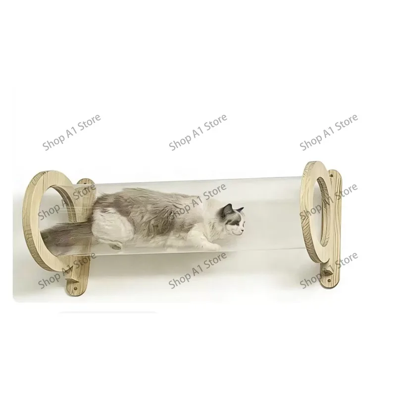 Solid Wood Wall Mount Cat Tunnel, Space Saving Wall Pet Passage, Indoor Wall Cat Furniture for Cat Rest & Play