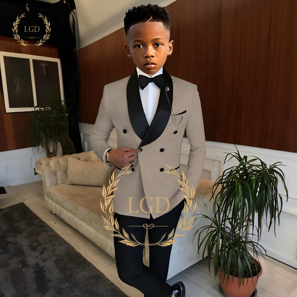 2-piece wedding party dress set for boys, customized double breasted green fruit collar children's slim fit fashionable suit