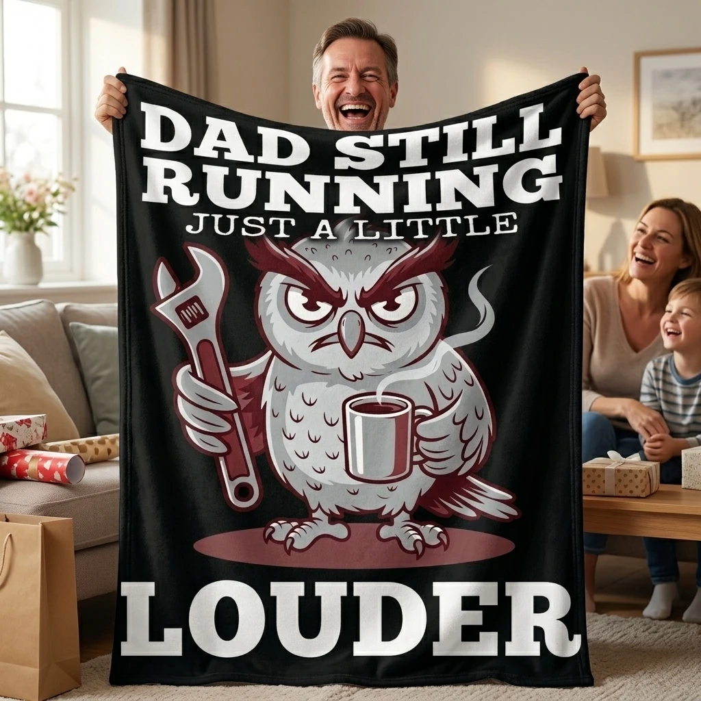 

Mechanic Owl Flannel Throw Blanket, Funny Grumpy Coffee‑Loving Dad Owl Graphic Soft Cozy Lightweight Home Decor Gift Blanket