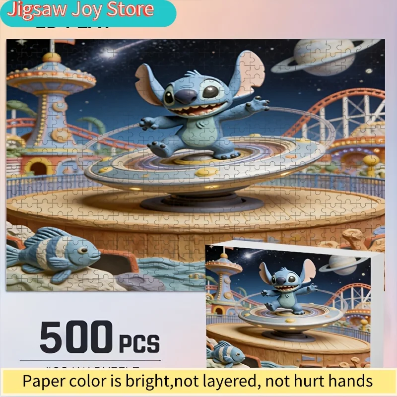 Puzzle 2D plat, Disney Stitch et Mickey Mouse, décoration intérieure, imprimé en 2D, 500 pièces, défi éducatif pour adultes, adapté aux enfants