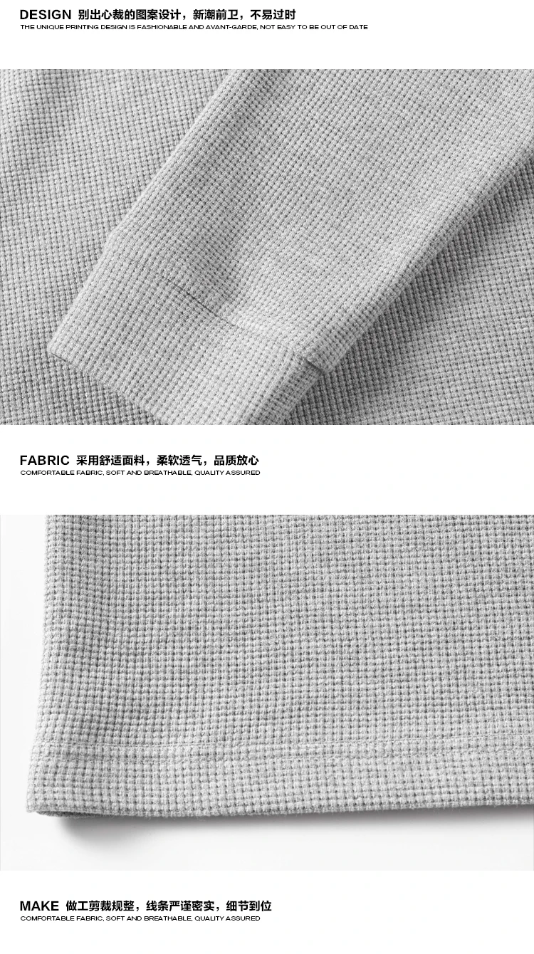 Herren Waffelstrick Langarm Henley-Shirt Rundhals Drei-Knopf-Placket Lose Passform Alltags-Casual Streetwear Pullover Top – Detail 17