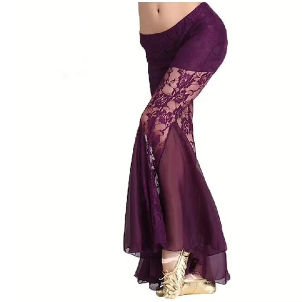 Women Belly Dance Lace Pants Tribal Harem Costume Crystal Cotton Black Red Yellow Pink M/L Free Shipping