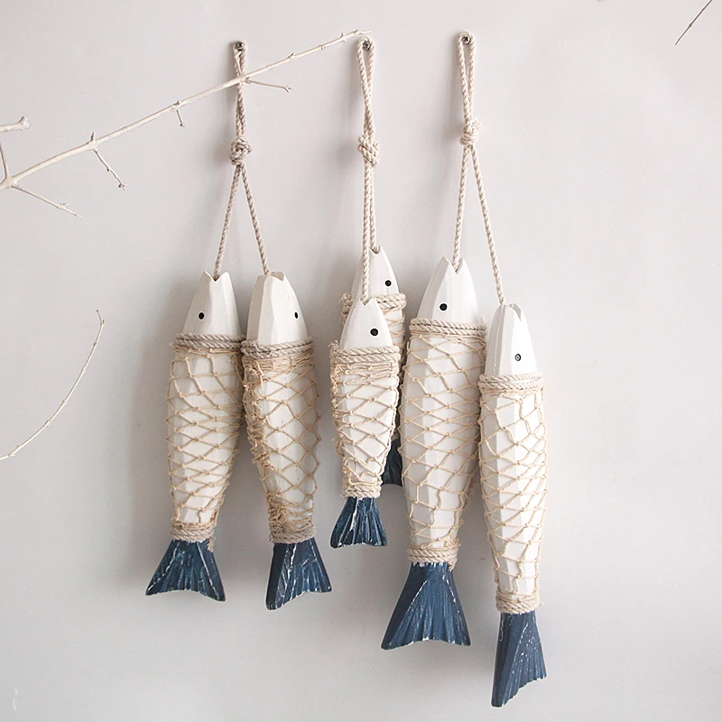 Handcraft Natural Wood Fish Home Wall Decoration Mediterranean Wall Art Coastal Wooden Bar Hanging Ornaments