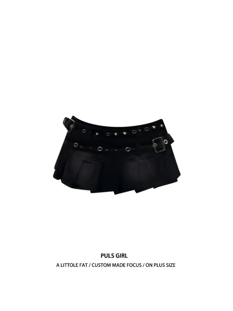 

Retro American Waed Punk Tie Design plus Size Denim Skirt Women Summer New Sle Spicy Girl Pleated Skirt Casual Low W...