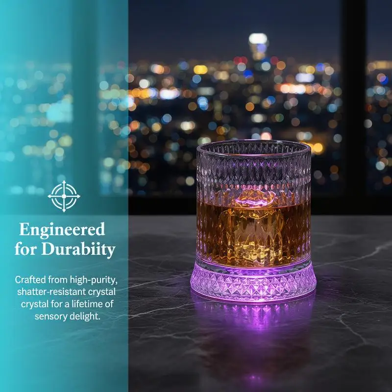360° Spinning Glass Cup with LED for Elegant Brandy Wine Presentation