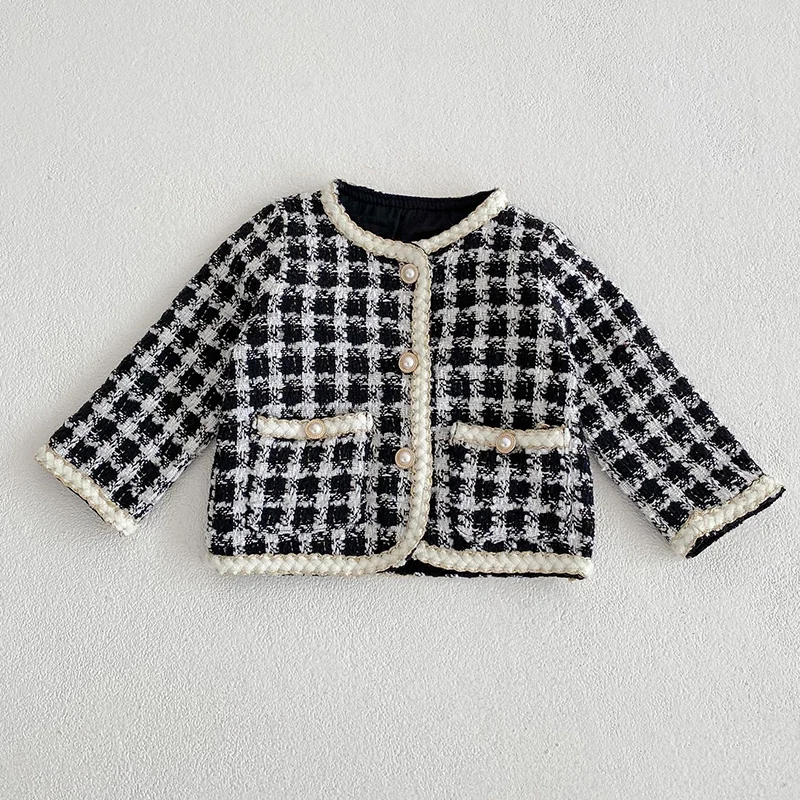 Autumn Winter Korean Style Toddler Baby Girls Clothes Suit Long Sleeved Plaid Cardigan Coat+Shorts Infant Baby Clothing Set