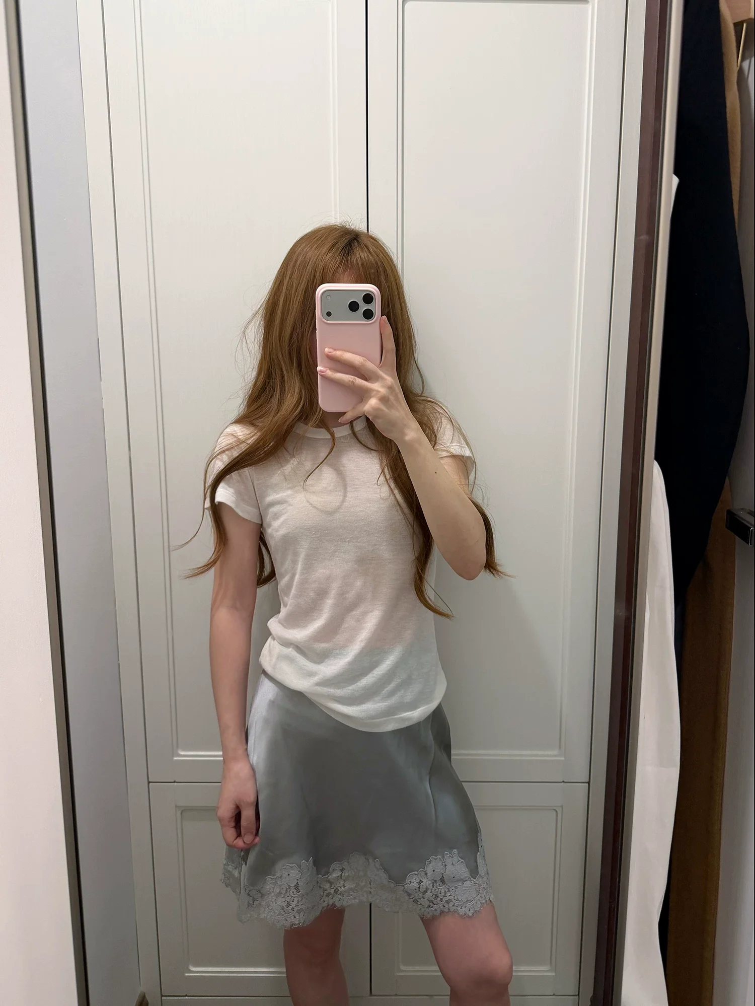2026 Women Lace Embroidery Spliced Mini Skirt Solid Color Elastic Waist A-Line Slim 100% Silk Short Skirt