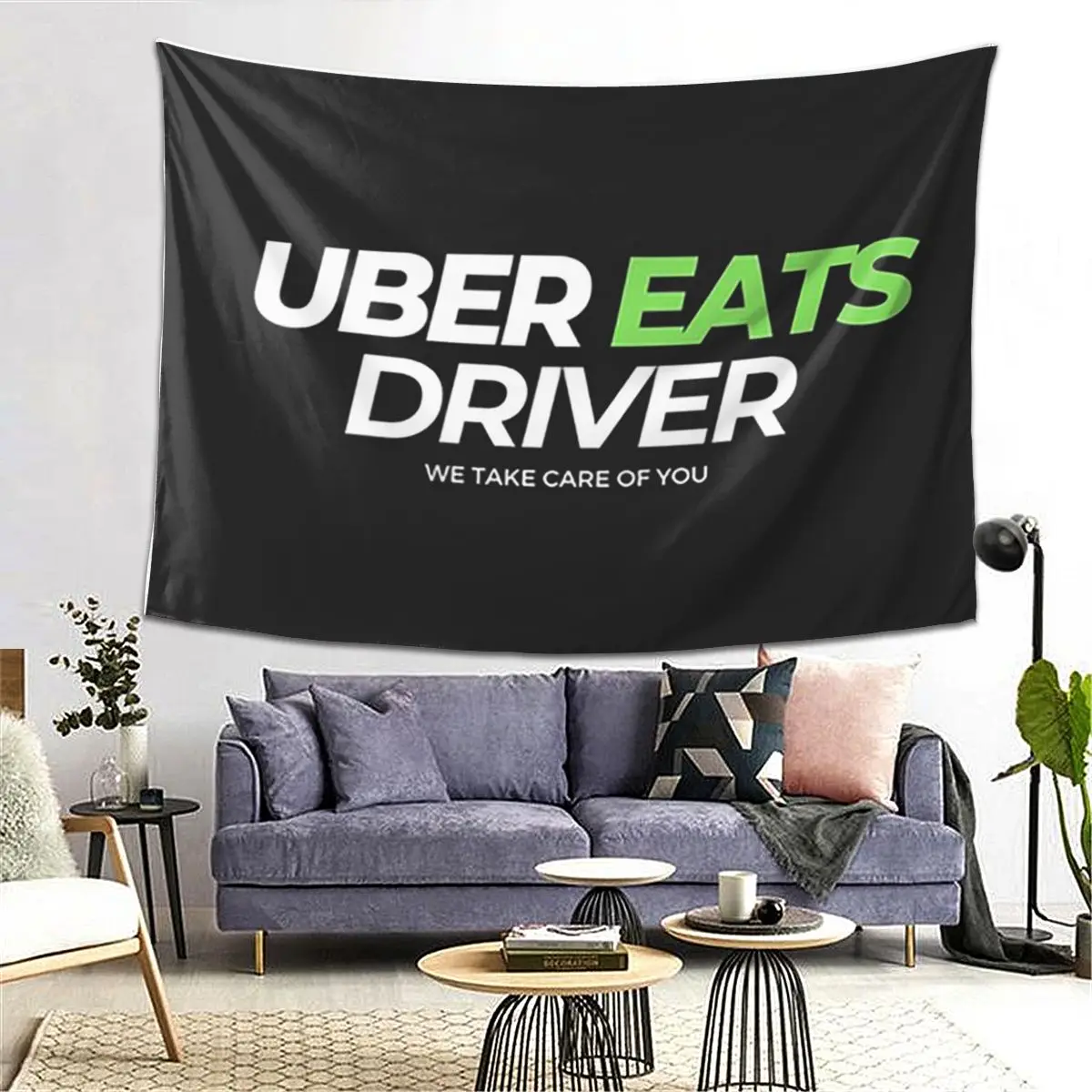 Uber Eats Driver Logo سائق توصيل الطعام نسيج الجدار الشنق الجمالية ديكور المنزل المفروشات لغرفة النوم