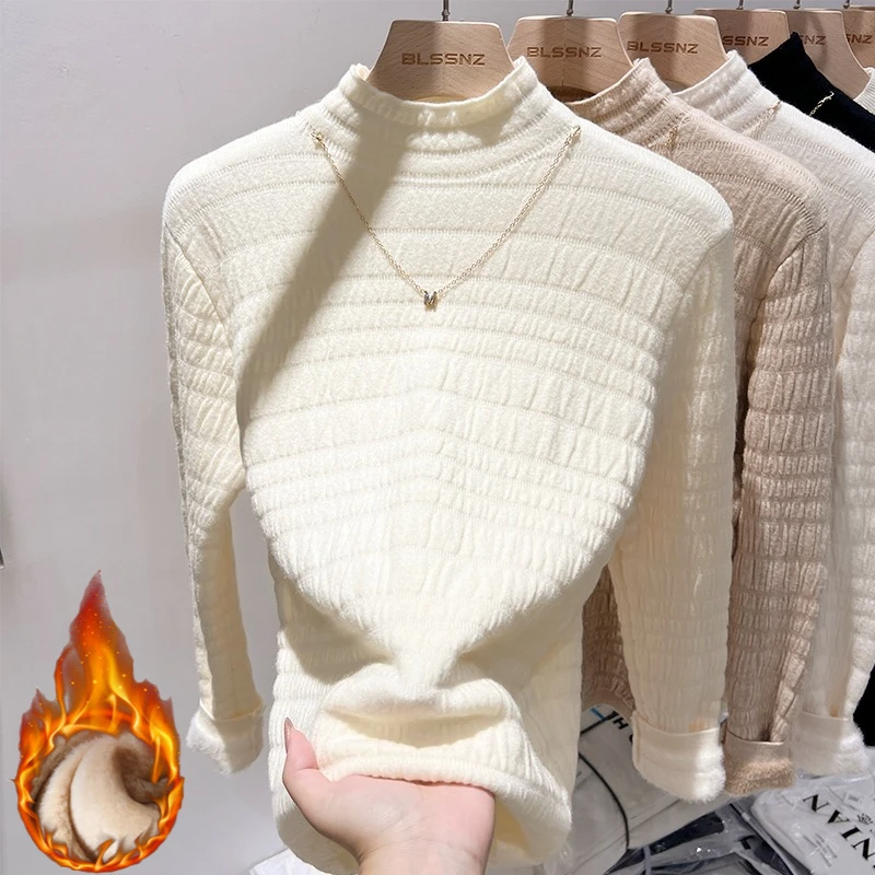 

Осень-зима, корейская мода, однотонная водолазка, бархатный вязаный свитер, женские теплые пуловеры с длинными рукавами, цельные норковые флисовые топы