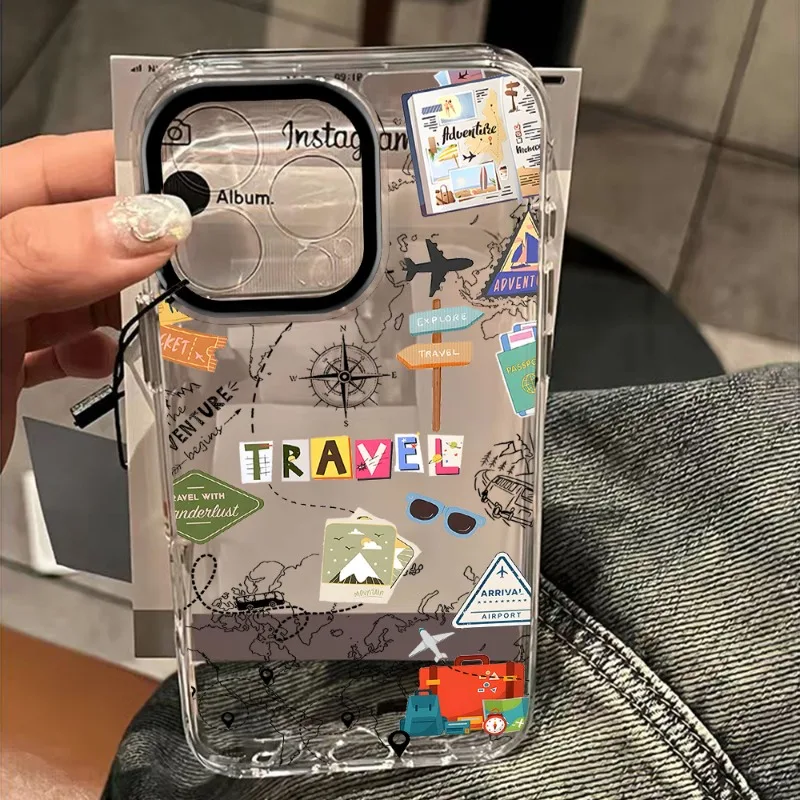 

Airplane Bus Travel Route Phone Case For iPhone 16 15 14 13 12 11 Pro Max Mini X XS SE 7 8 Plus 16E Shockproof Transparent Cover