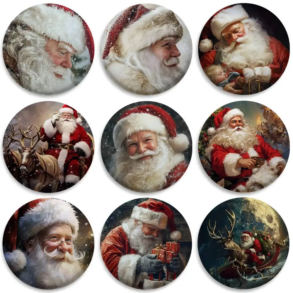 

Santa Claus Christmas Badges Round Exquisite Badge Brooches Creative Pins For Clothes Hat Backpack Gift Accessories