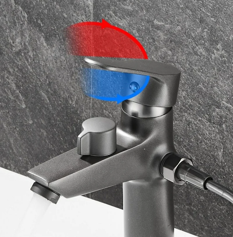 Gray Dual-Use Basin Shower Faucet Multifunctional Bathroom Basin Faucets Hot and Cold Mixer Tap Valve Single Handle Deck Mounted