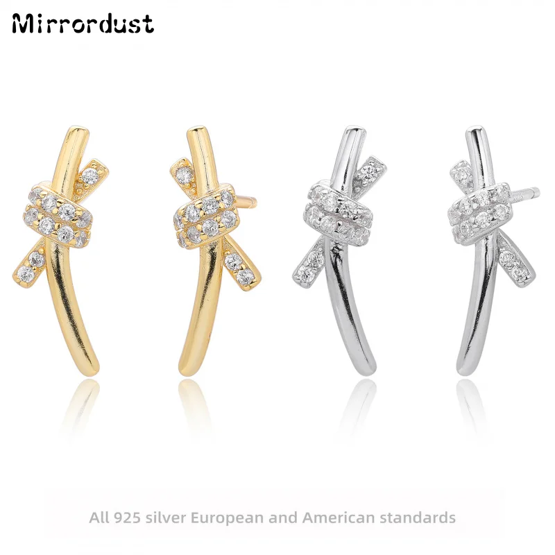 

【Mirrordust】S925 Серебряные серьги с цирконием и веревочным узлом, высококачественные темпераментные серьги, модные изысканные украшения для ушей для женщин