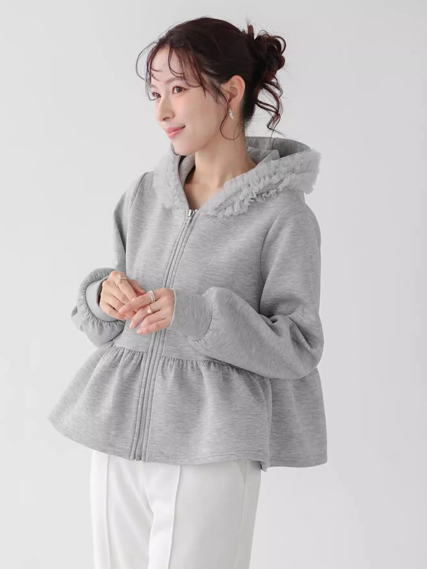 

Anti-Aging Splice Me Hoodie Jaet Women's Early Spring Small Size Lace Skirt Zipper Sle Top Svel Commute Sle