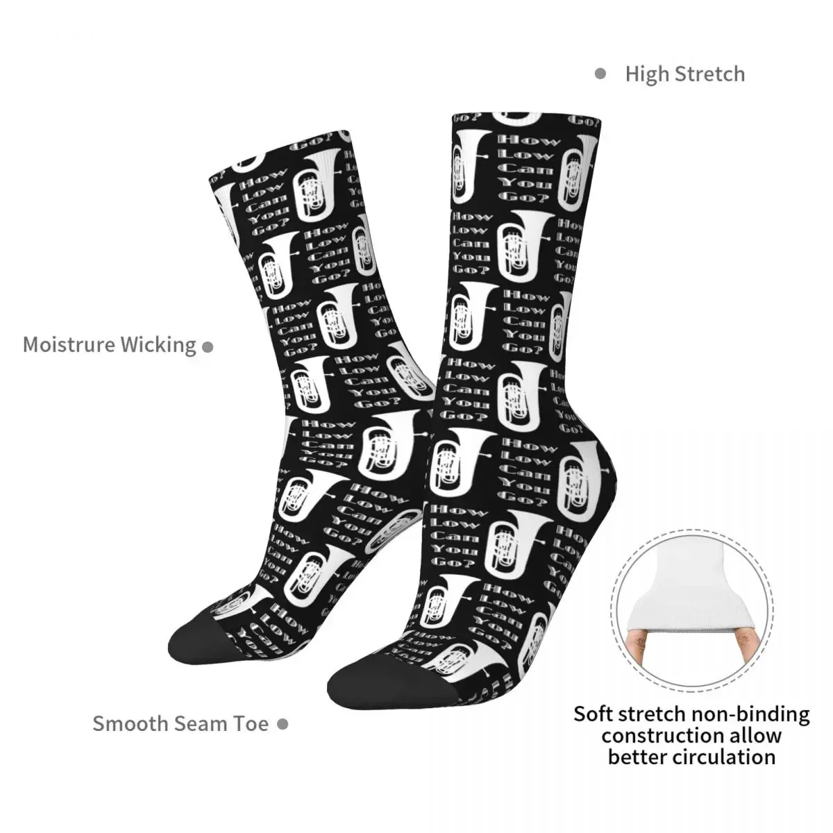 How Low Can You Go Tuba Player 3 Socks Harajuku Super Soft Stockings All Season Long Socks Accessories for Birthday Present