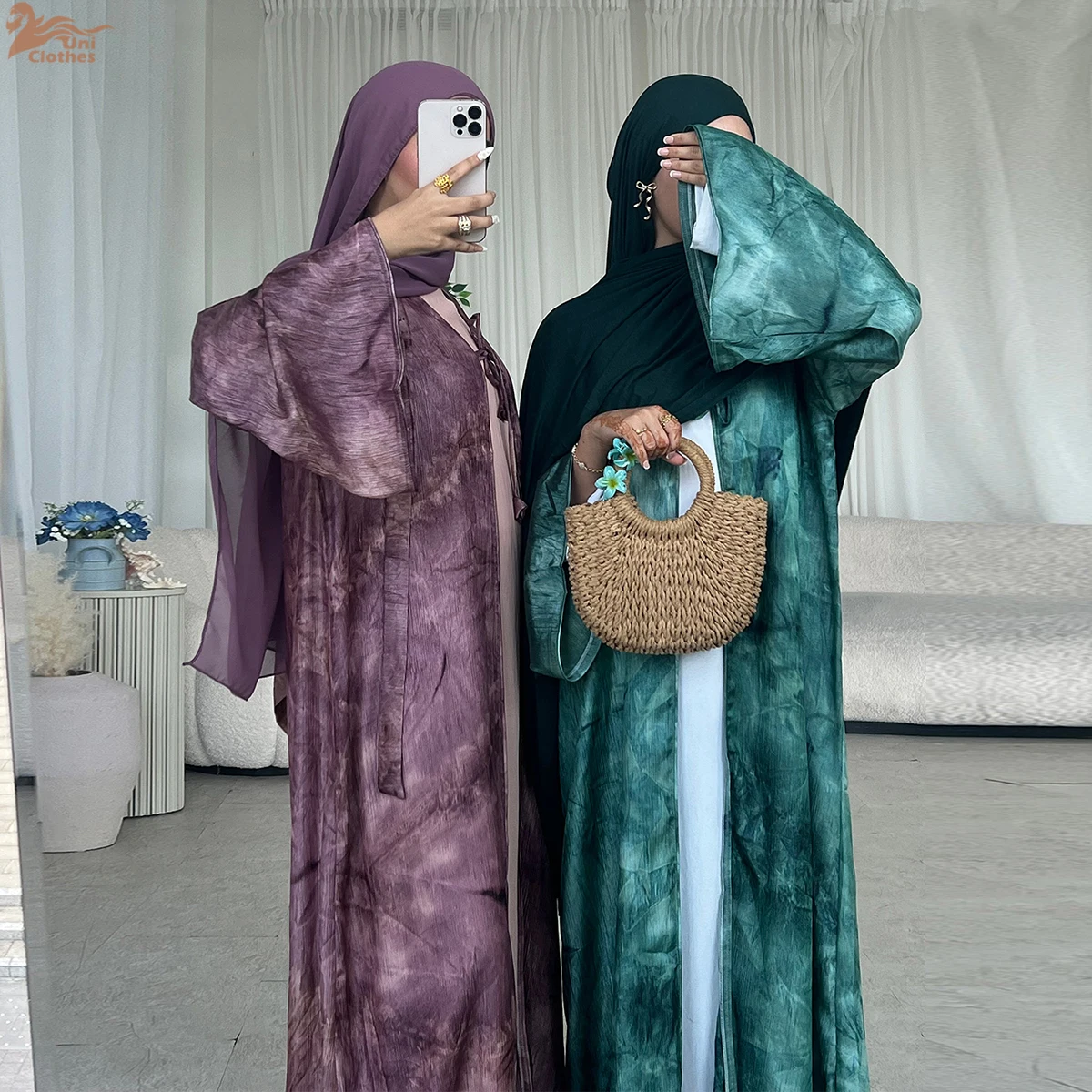 Uni Abaya Dubai 2026 Ramadán Eid ropa de mujer satén pajarita hasta estampado de mármol mujeres modestas Abaya abierta ropa musulmana