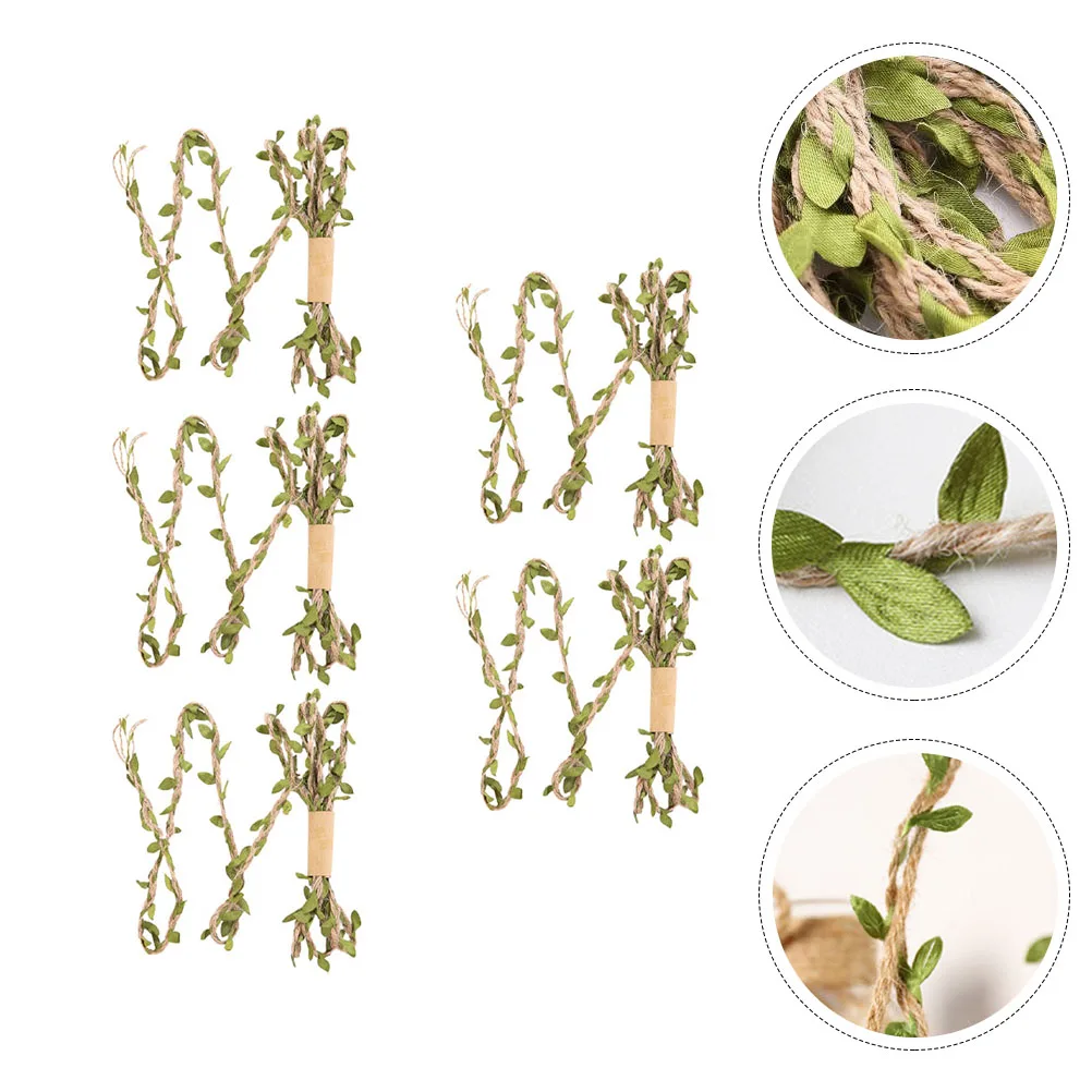 

5Pcs Simulated Green Leaf Hemp Rope 2m DIY Decorative Rope for Gift Packing Bouquet Wrapping Birthday Event Festival Decoration
