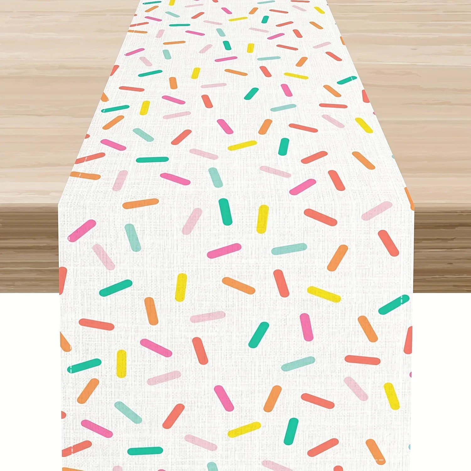 Linen Donut Sprinkles Table Runner - Colorful Abstract Kitch