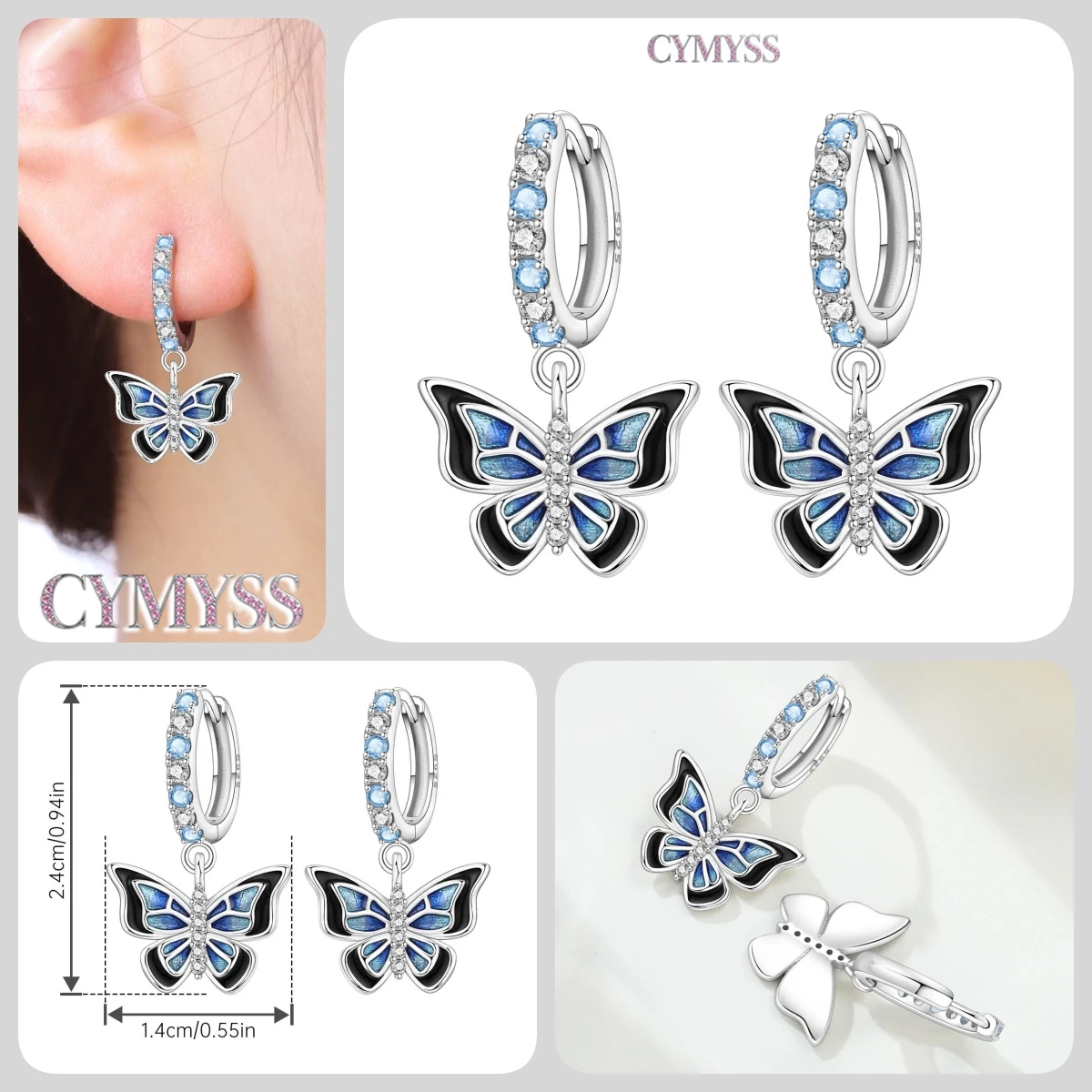 925 Sterling Silver Inlaid Zircon Butterfly Earrings Insect Element Original Design Women's Fashion Party Jewelry Gift Ear Loops S20ccf365de4a46d3b27ced2237a124b47