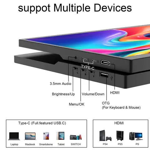 14 15.6 16 Inch FHD IPS Touch Screen Portable Monitor HDMI Type-C External Second Display for Laptop Phone PC