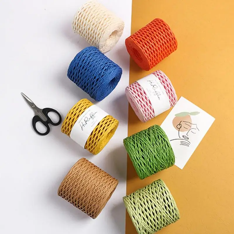 Raffia For Crafts Natural Raffia Yarn For Wrapping Knit Wire Natural Color Matte Texture Raffia Paper Ribbons For Hat DIY Decor