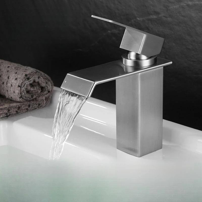 

304 Hot And Cold Faucet Waterfall Water Square Wash Basin Single Hole Sink Faucet For Home Use