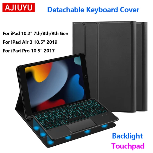 Funda con teclado para iPad 9a, 8, 7a generación, 10,2 pulgadas, iPad Pro, 10,5, 2017 Air 3, 10,5 "", cubierta inteligente retroiluminada con panel táctil y portalápices