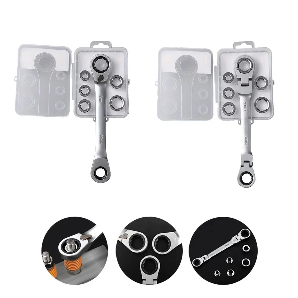6 In 1 Double Head Ratchet Wrench Combination Spanner Set Chrome Vanadium Steel Ratchet Wrench Auto Repair Tools 8-17mm