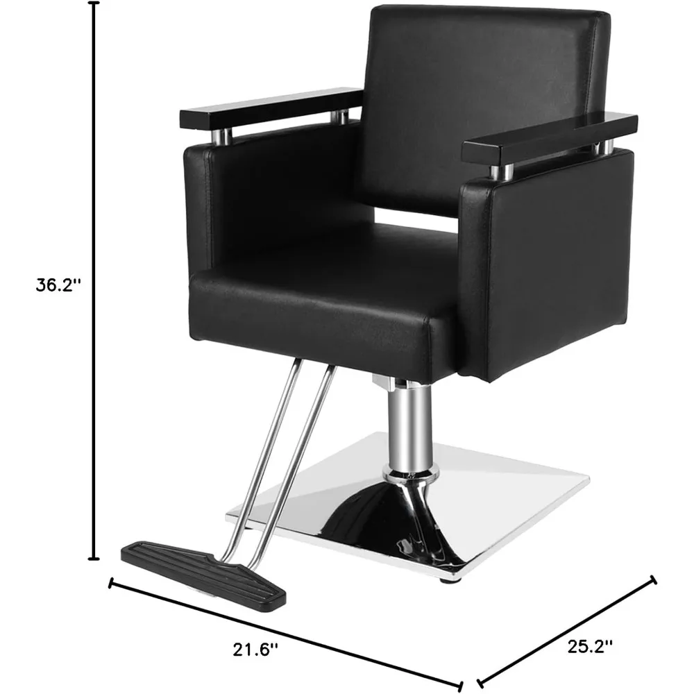 كرسي تصفيف هيدروليكي لصالونات الشعر - كرسي حلاق حديث بقاعدة مربعة ومسند للقدمين وميزات دوارة 360 درجة ومريحة
