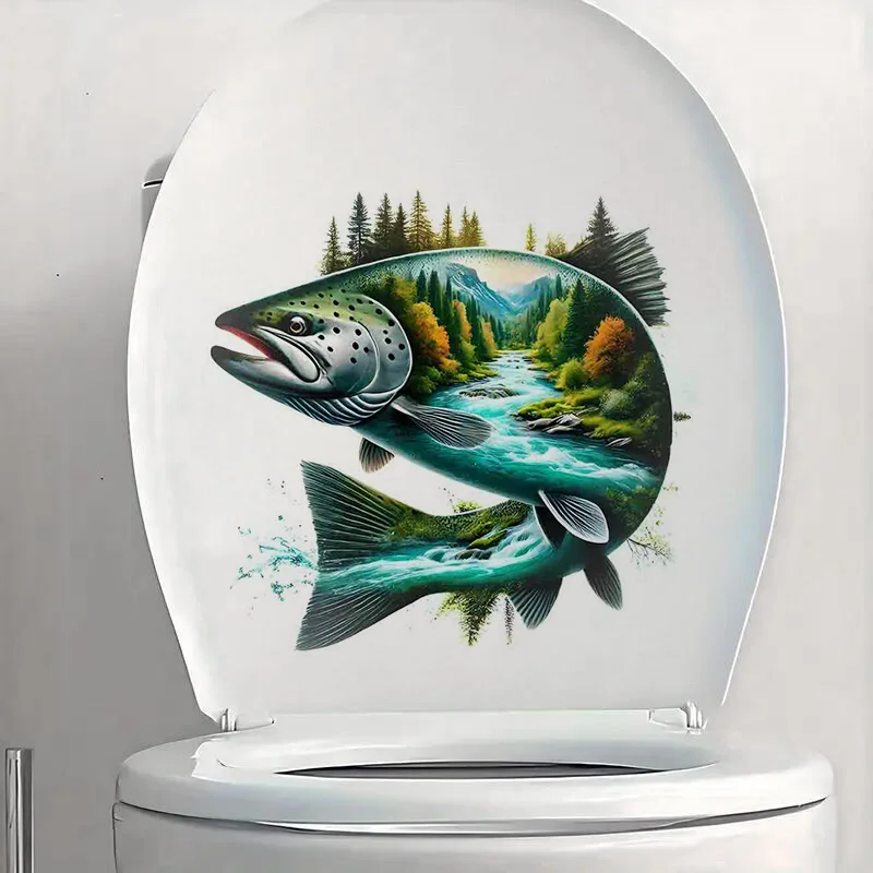 90651# Salmon Toilet Sticker, Durable Material, Perfect for Home Wall Decor, Aesthetic Room Decoration