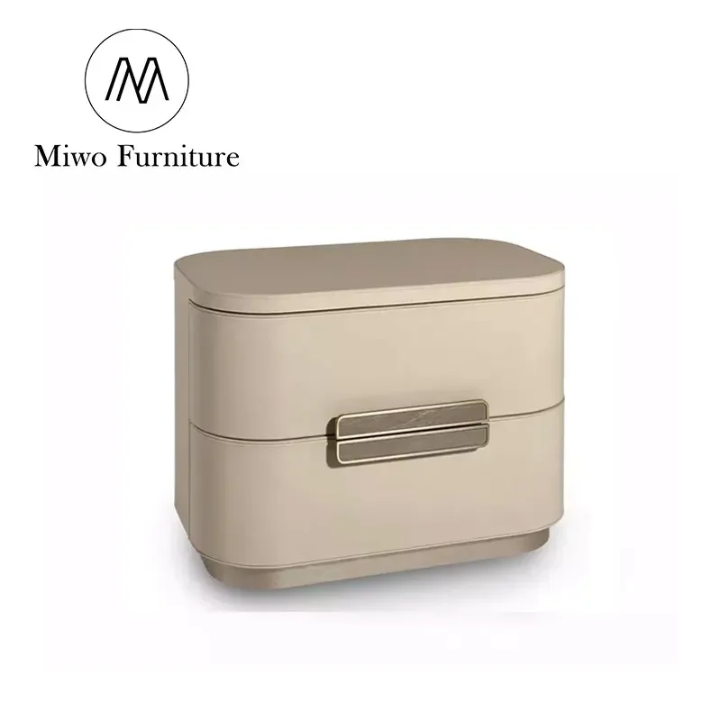 Modern Bedroom Furniture Rococo Hotel Nightstands Cream White Leather Nightstand Drawer Cabinet Rectangular Bedside Tables