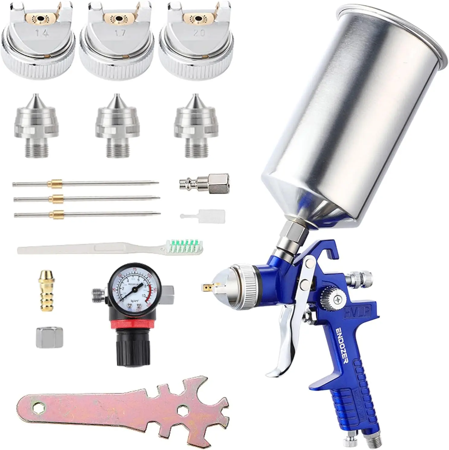 

Professional HVLP Gravity Feed Spray Gun Set with1.3mm/1.4mm Tips, 1000cc Aluminum Cup for Walls and Base Coatings