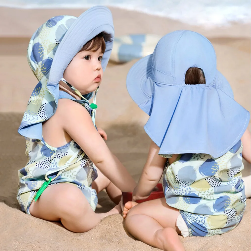 Cappello da Sole per Bambini Stile Coreano con Protezione per il Collo, Tesa Larga, UPF 50+, Pieghevole, per Spiaggia e Pesca